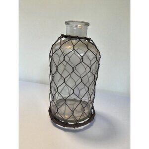 Rustic Chicken Wire wrapped Apothecary Bottle 7" Farmhouse decor Vase